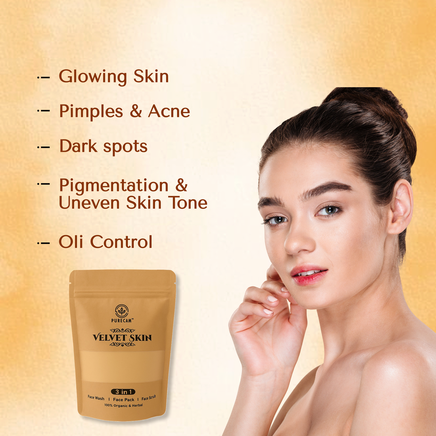 PURECAM VELVET SKIN POWDER| 100% CHEMICAL FREE| HELP IN ACNE, OILY SKIN,DARK SPOT AND SMOOTH SKIN
