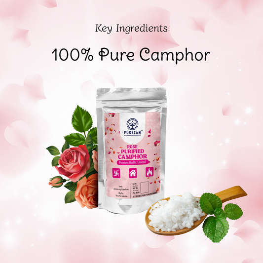 PURECAM Organic Bhimseni Camphor With Fragrance | 100% Natural & Pure | Infused with Mogra Fragrance | Ideal for Pooja, Havan, & Air Purification | Long-Lasting Floral Aroma | Chemical-Free & Safe Use 100g