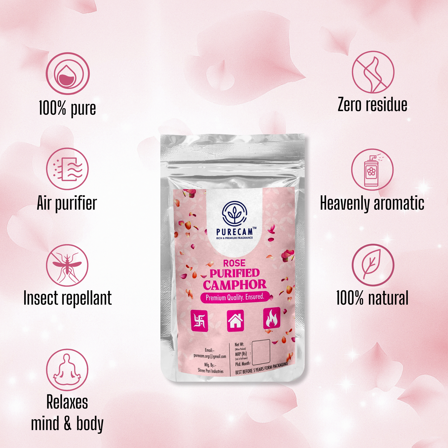 PURECAM Organic Bhimseni Camphor With Fragrance | 100% Natural & Pure | Infused with Mogra Fragrance | Ideal for Pooja, Havan, & Air Purification | Long-Lasting Floral Aroma | Chemical-Free & Safe Use 100g