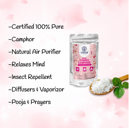 PURECAM Organic Bhimseni Camphor With Fragrance | 100% Natural & Pure | Infused with Mogra Fragrance | Ideal for Pooja, Havan, & Air Purification | Long-Lasting Floral Aroma | Chemical-Free & Safe Use 100g