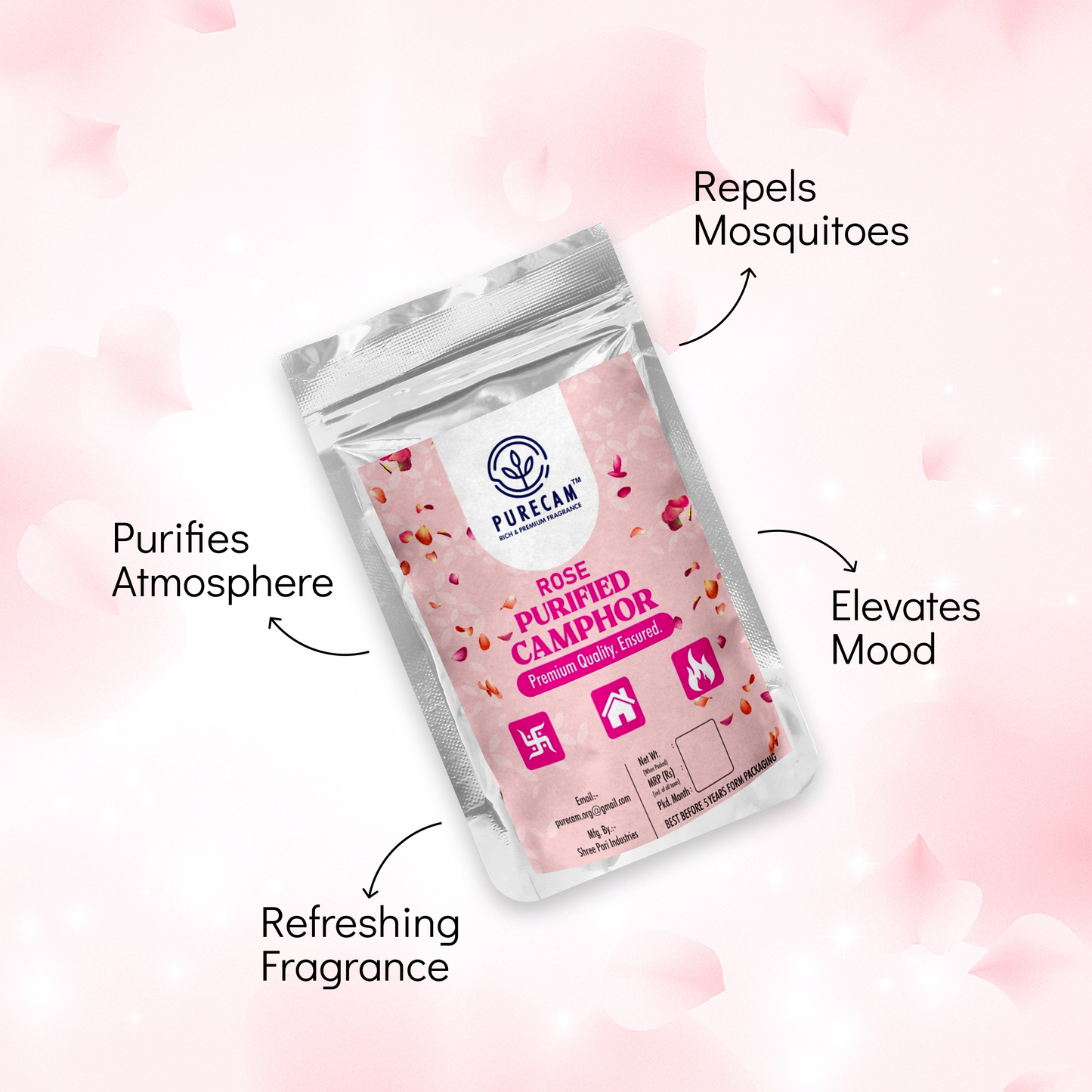 PURECAM Organic Bhimseni Camphor With Fragrance | 100% Natural & Pure | Infused with Mogra Fragrance | Ideal for Pooja, Havan, & Air Purification | Long-Lasting Floral Aroma | Chemical-Free & Safe Use 100g